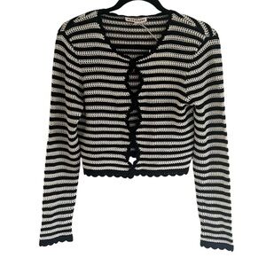 AlexaChung Navy Ecru Striped Crochet-Knit Cotton Cardigan NWT Large